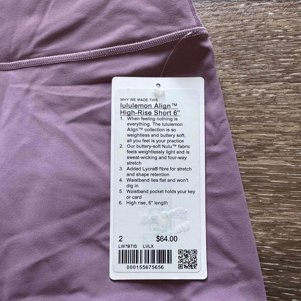 Lululemon Align Biker Short High Rise 6” Lavender Lux Size 2 NWT - Picture 4 of 6
